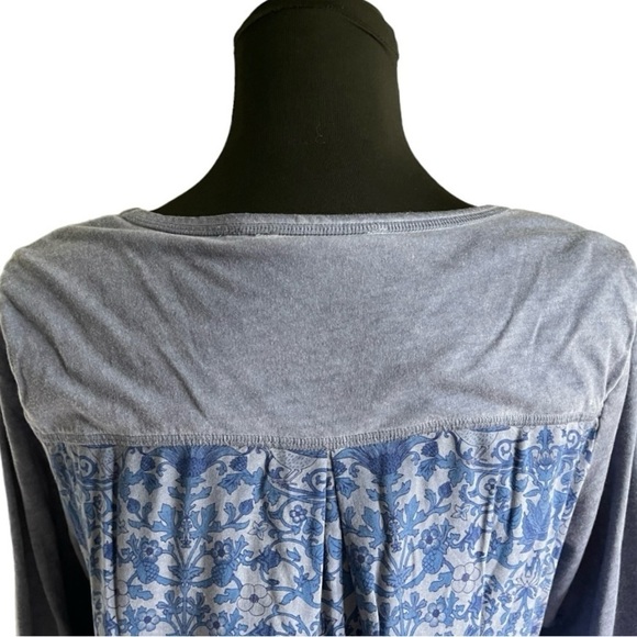 Soft Surroundings Blue Floral Contrast Tunic Top L Boho Cottagecore Long Sleeve - Picture 6 of 11